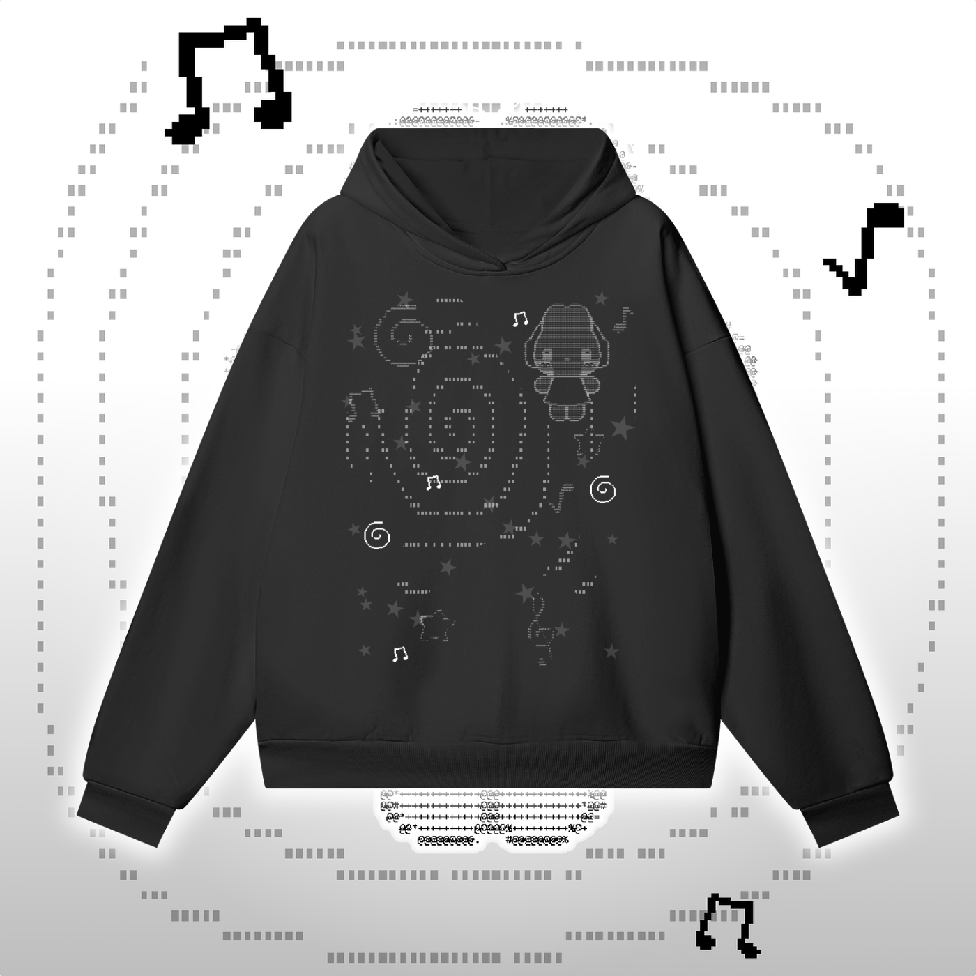Headphone Bunny Black Heavyweight Hidden Pocket Fleece Hoodie