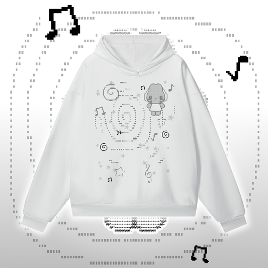 Headphone Bunny White Heavyweight Hidden Pocket Fleece Hoodie