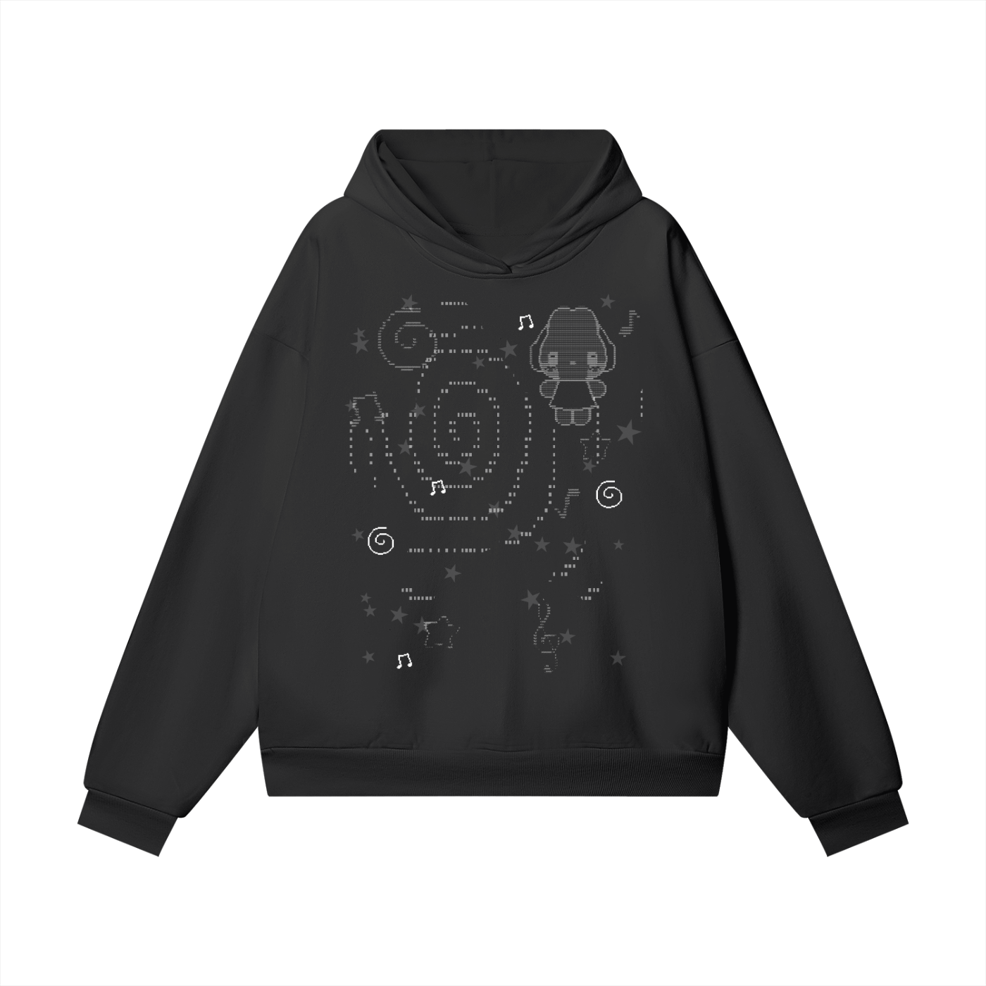 Headphone Bunny Black Heavyweight Hidden Pocket Fleece Hoodie