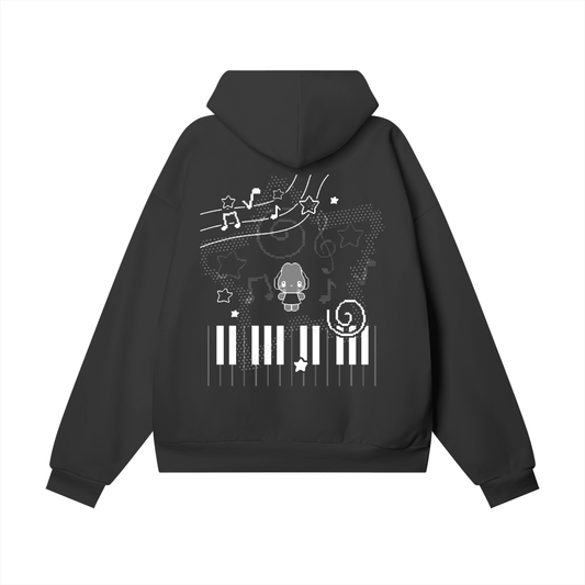 Headphone Bunny Black Heavyweight Hidden Pocket Fleece Hoodie