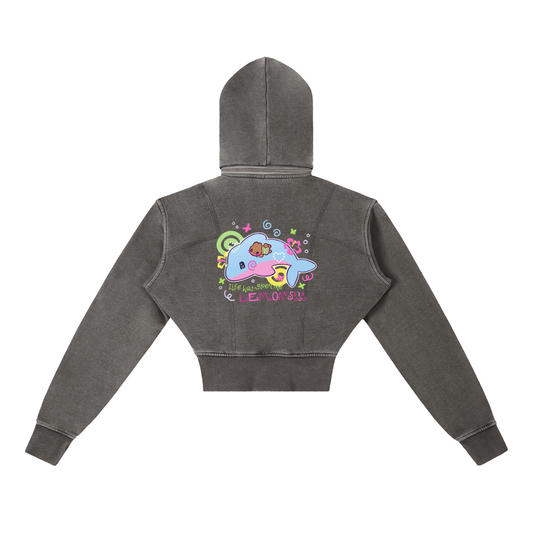 I Love Life Vintage Washed Cropped Fleece Hoodie