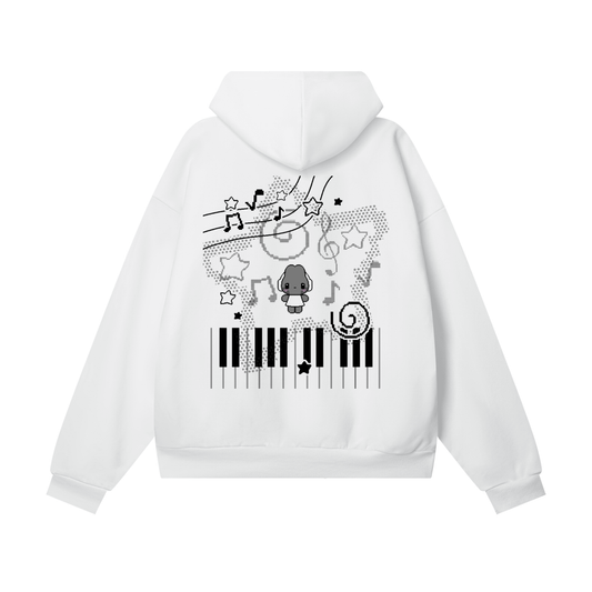 Headphone Bunny White Heavyweight Hidden Pocket Fleece Hoodie