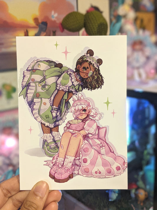 Veggiebear and Strawbunny Art Print