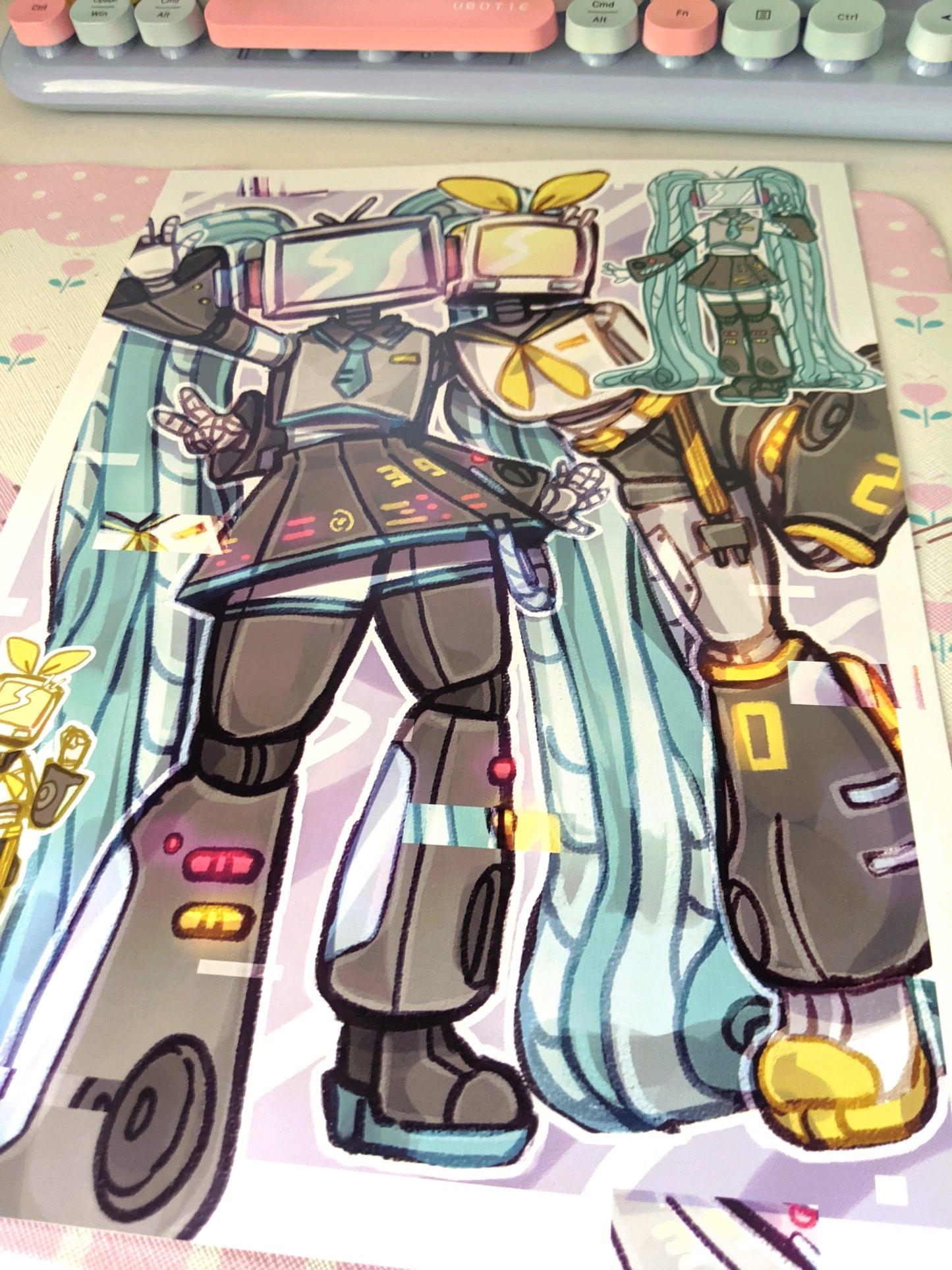 Rin and Miku Computer Heads Art Print