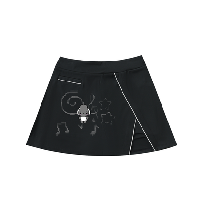 Headphone Bunny High-Waist Pocketed A-Line Skirt