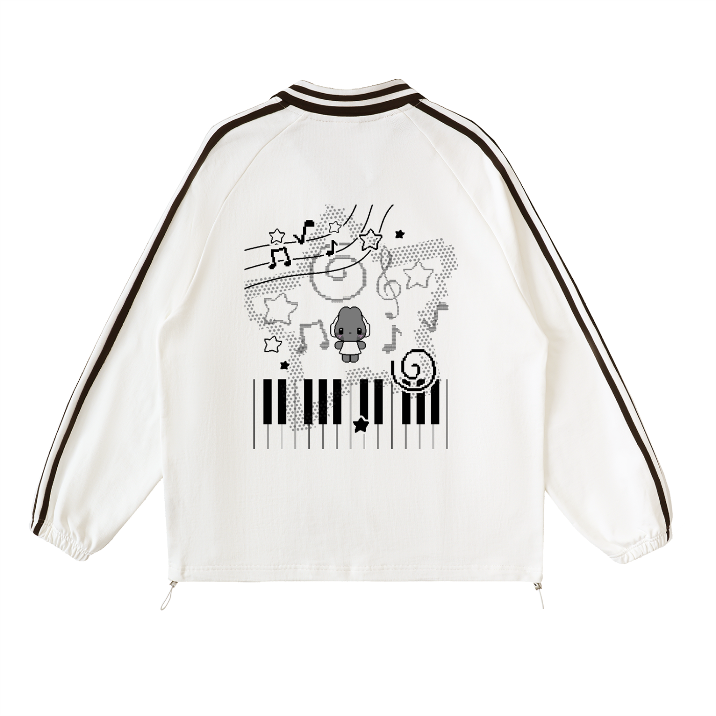 Headphone Bunny White Contrast Striped Lapel Collar Sweatshirt