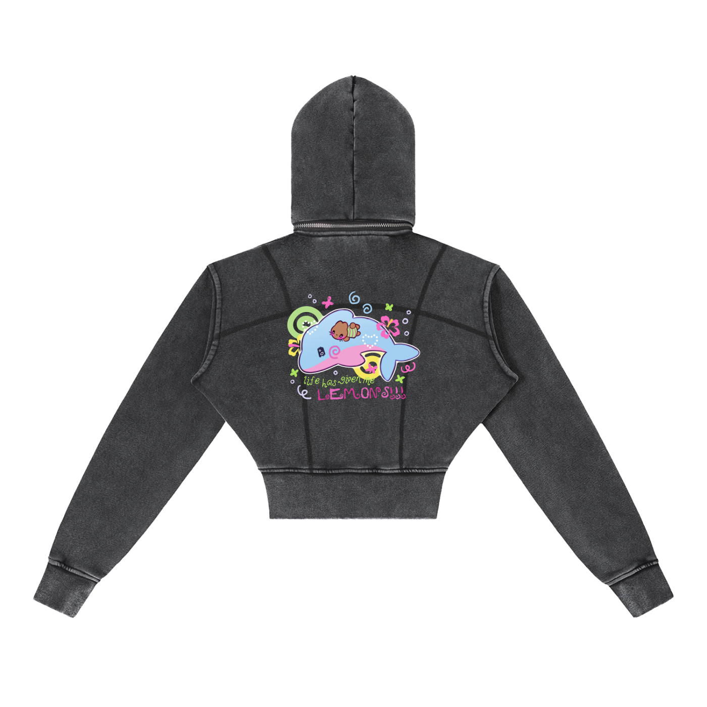 I Love Life Vintage Washed Cropped Fleece Hoodie