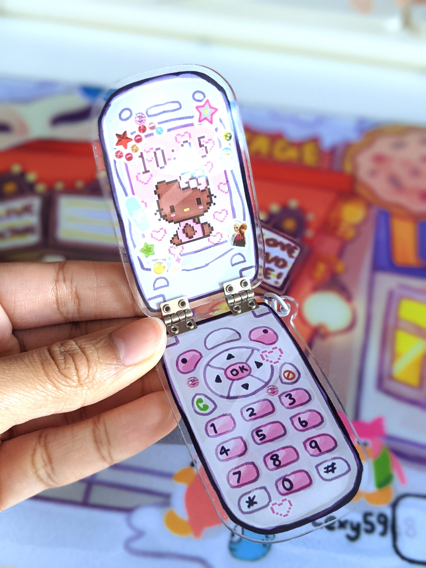 Flip Phone Double-Sided Acrylic Hinged Charm