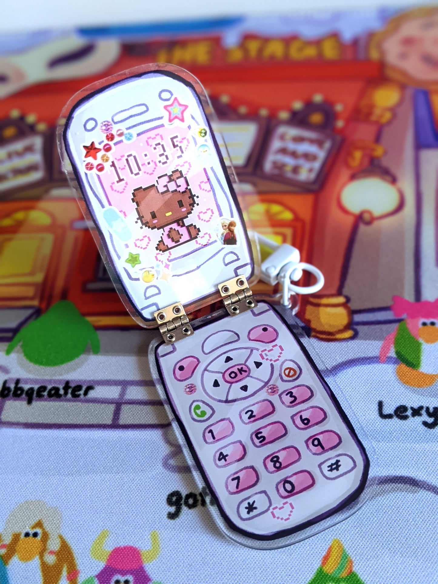 Flip Phone Double-Sided Acrylic Hinged Charm