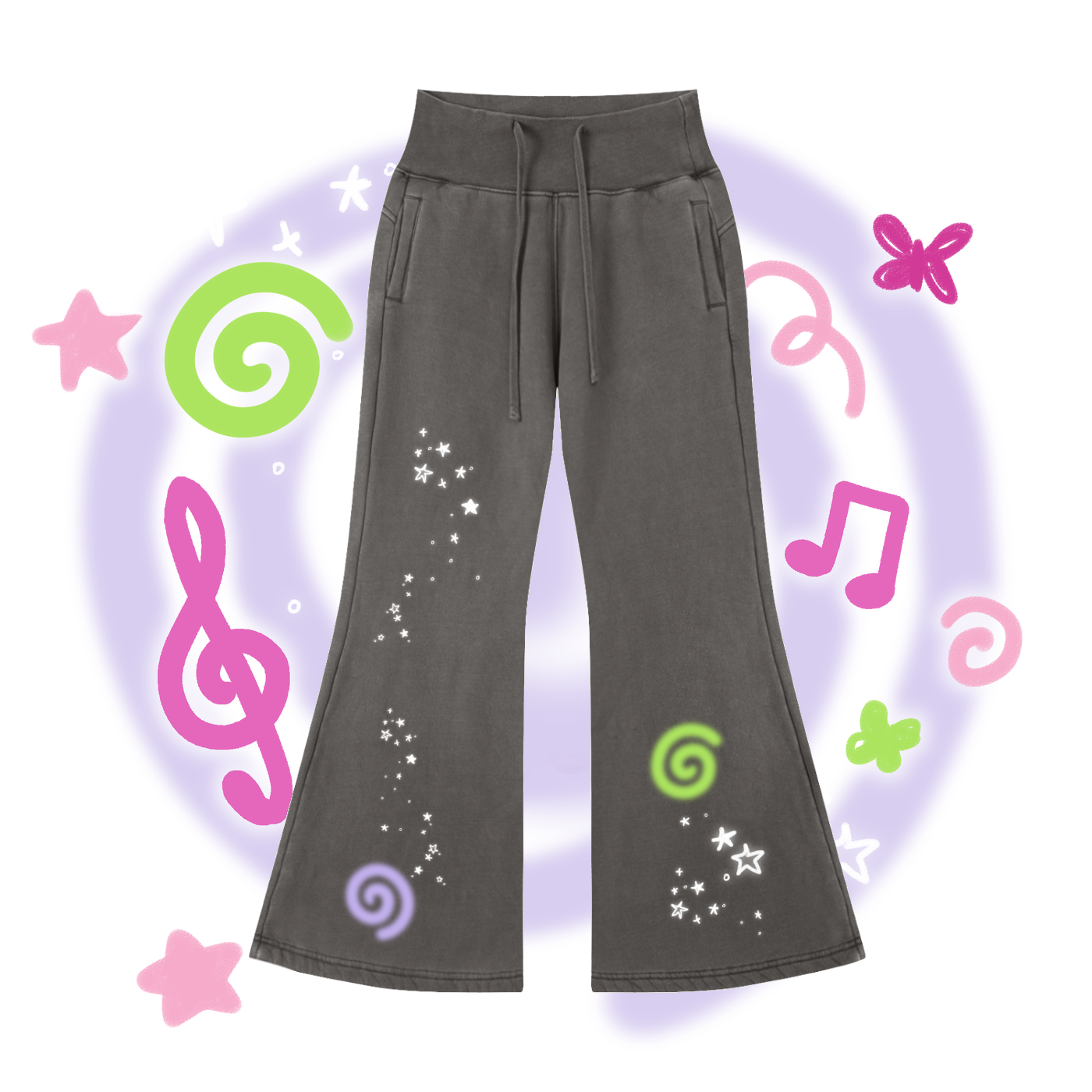 I Love Life Vintage Washed Flared Fleece Pants
