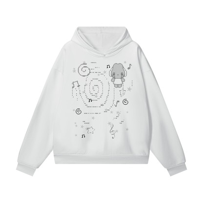 Headphone Bunny White Heavyweight Hidden Pocket Fleece Hoodie