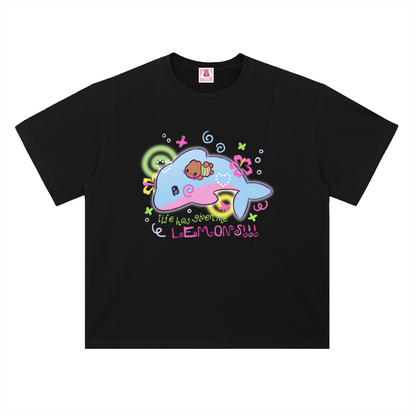 Lucky Dolphin Heavyweight Drop Shoulder Cotton T-Shirt
