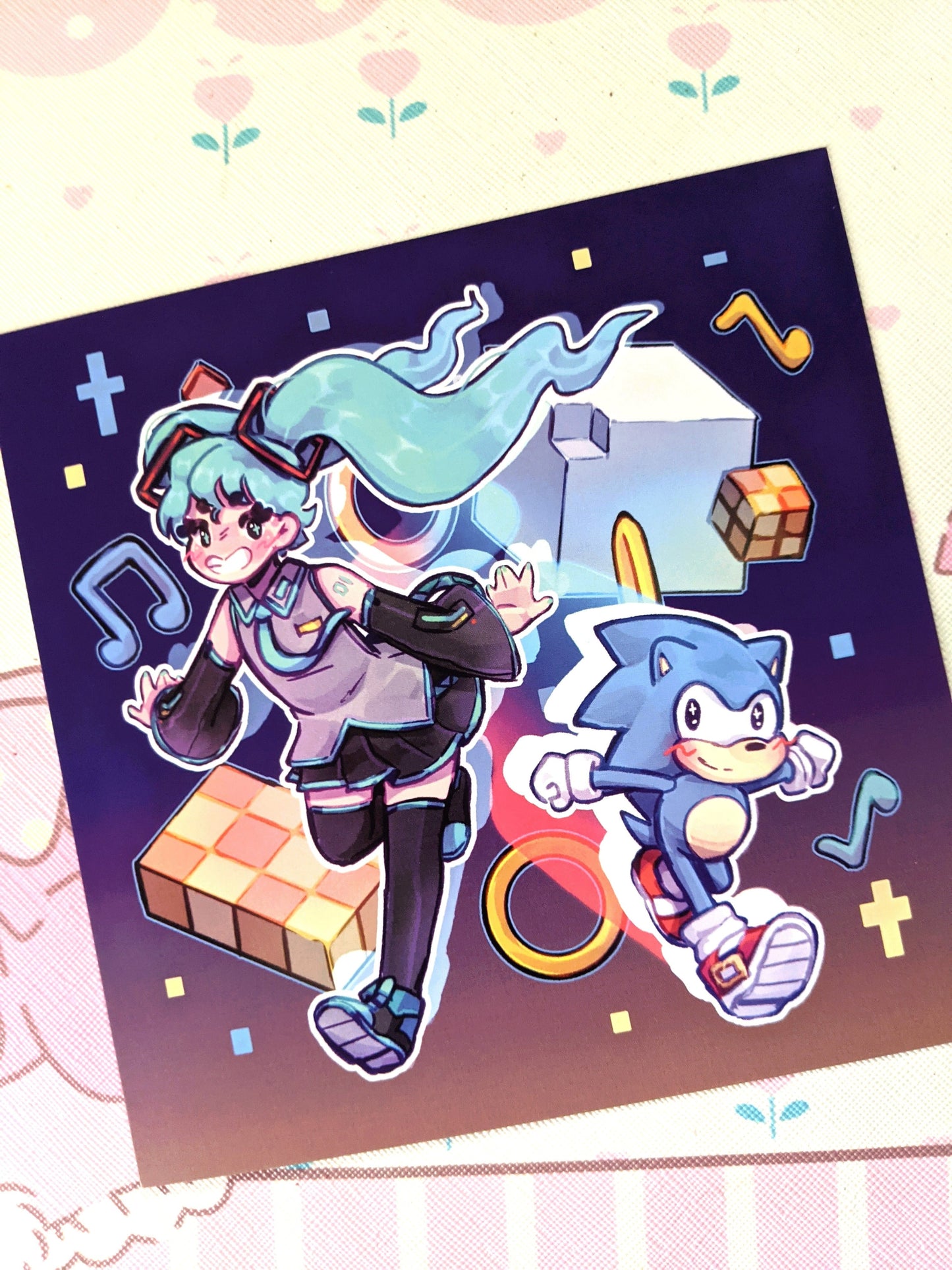 Sonic and Miku Art Print